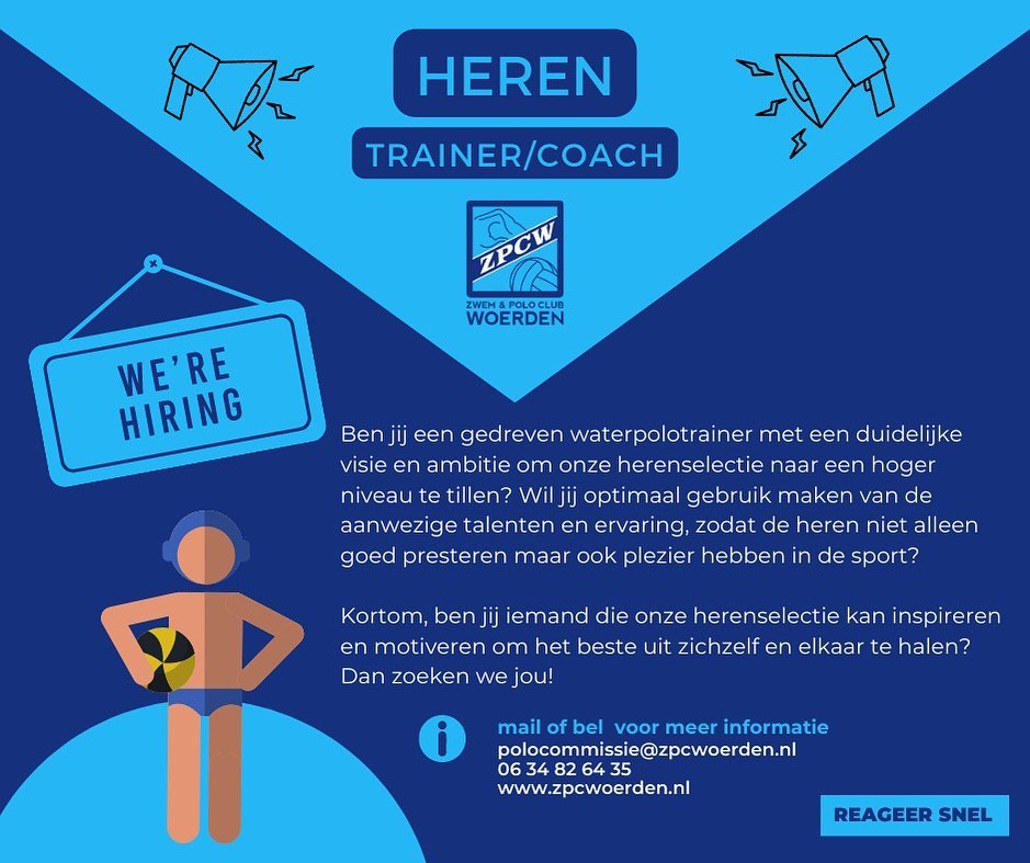 ZPC Woerden zoekt een nieuwe waterpolo herentrainer en coach!

Ben jij of ken jij deze nieuwe trainer/coach? Neem dan contact op!